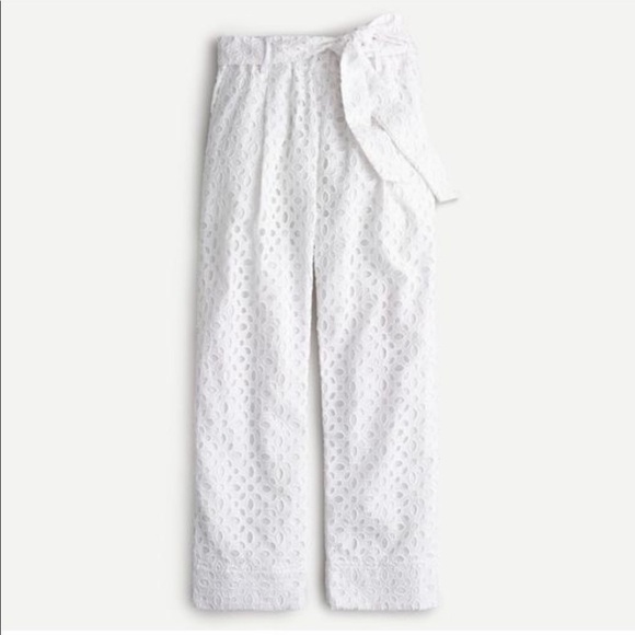 J Crew NEW Womens Palazzo Pants Size 10 Tie Waist Eyelet Lace White - Picture 1 of 7